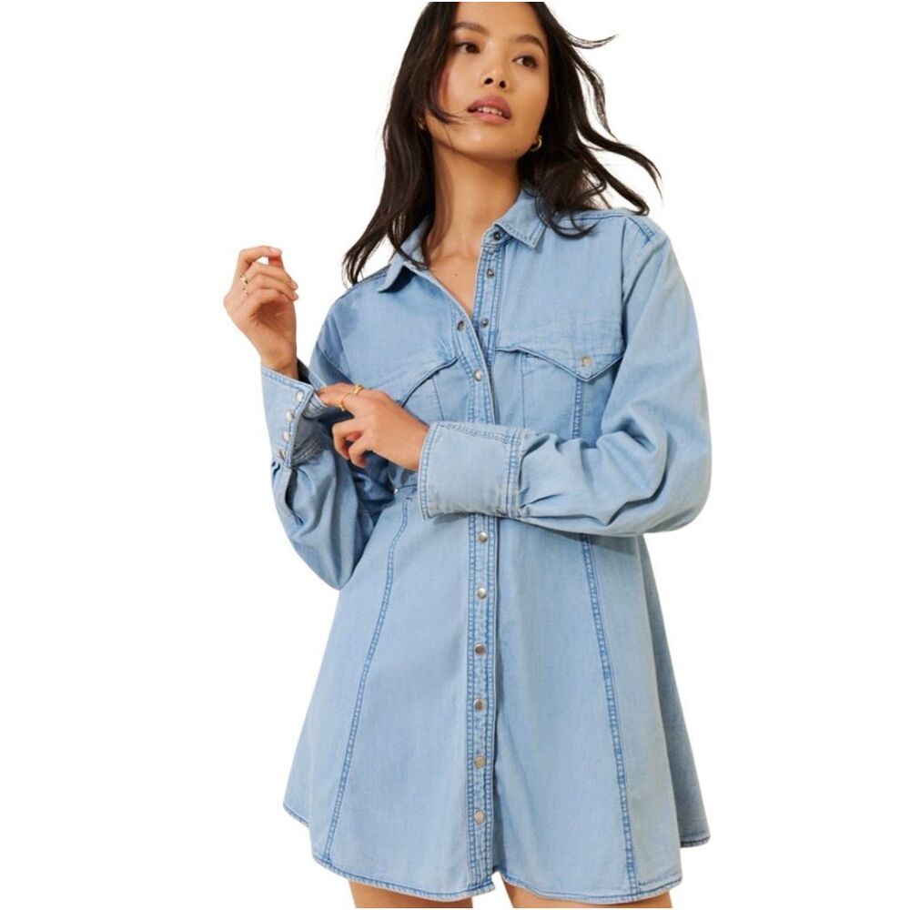 We the Free Sammi Denim Snap Front MiniDress, Large. boho casual farmersmarket